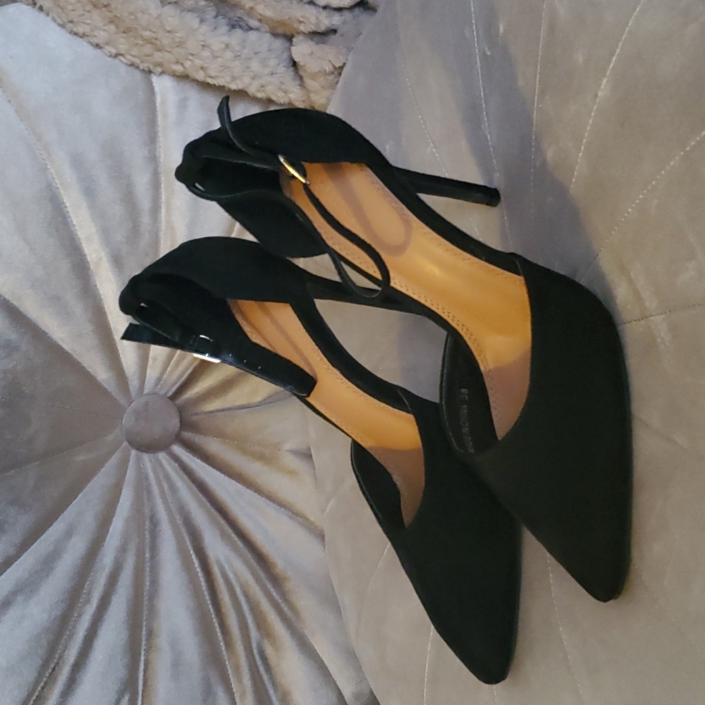 Black suede point toe stilettos